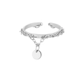 Anello a catena d'argento regolabile con ciondolo circolare lucido per un look sobrio - Color Acciaio Disco