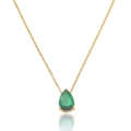 Elegante collar de cadena de oro con colgante de gema verde esmeralda talla pera sobre blanco - Collar-Verde Esmeralda(T0385)