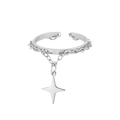 Anello a catena d'argento regolabile con ciondolo a stella e finitura in metallo lucido - Color Acciaio Stella a Quattro Punte