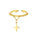 Anello aperto dorato minimalista con ciondolo a stella a quattro punte e catenina - Color Oro Stella a Quattro Punte
