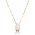 Nahaufnahme der goldenen Halskette mit birnenförmigem Zirkonia-Anhänger in 3-Krallen-Fassung - Halskette in Tropfenform (T0386)