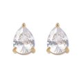 Gros plan sur les boucles d'oreilles poire en zircon et monture dorée à trois griffes - Boucles d'oreilles Clous-Blanc Transparent(E1435)