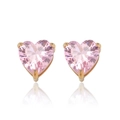 Rosafarbene Herz-Zirkonia-Ohrringe mit goldenem Sockel und eleganter Drei-Krallen-Fassung - Rosa Zirkonia Herz Ohrstecker (E1175)