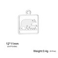 Silver square stainless steel charm with cutout mother and baby bear silhouette - 12*11mm / Steel Color Polar Bear Mother and Child