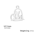 Polished silver stainless steel heart charm with three cat silhouettes 12x11mm - 12*11mm / Steel Color Heart with 3 Cats