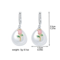 Detail of freshwater pearl teardrop earrings with pink rose flower relief and dimensions - Earrings Teardrop Freshwater Pearl Rose (E1469)