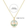 Detail of freshwater pearl necklace with floral enamel pendant and size specifications - Round Gold Rose Relief Necklace (X3710)