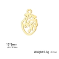 Pendentif cœur anatomique doré en acier inoxydable 13x8mm pour création de bijoux - Anatomie du Cœur Or