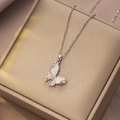 Baroque butterfly tassel necklace in titanium steel with zircon wings on a jewelry box - Silver White Shell-look Butterfly Rhinestone (X4312)