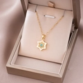 Elegante collana a stella in argento S925 dorato con pietra blu e madreperla in box - Collana Conchiglia Blu Dorata (X4422)