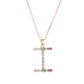Collier avec pendentif lettre I en zircon coloré et acier inoxydable doré chic - Lettre I Dorée Colorée