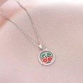 Close-up of cherry pendant with red enamel and zircon crystals on a silver chain - Ring Zirconia Enamel Cherry (X4438) / Silver