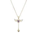 Detail of Cupid angel wing necklace with purple heart stone and sparkling tassel pendant - Gold Purple Heart Angel Wings (X4586)