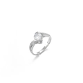 Close-up of moissanite ring showing a round brilliant gemstone and pavé twist band - Round Main Stone Hollow Heart Base Style (J0637) / Silver