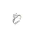 Detail of a six-prong moissanite ring with side diamonds and adjustable band - Petal Six-Prong Round Main Stone Open Style (J0644) / Bright Silver