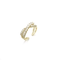Adjustable golden bow ring with sparkling zircon crystals in a minimalist open design - Clear/Gold (J0608)