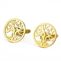 Polished gold 304 stainless steel cufflinks featuring a hollow tree of life design - Style 1 Gold