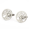 Brushed silver stainless steel cufflinks featuring a hollow tree of life design - Style 1 Silver