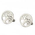 Polished silver stainless steel cufflinks featuring a hollow tree of life design - Style 2 Silver
