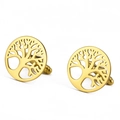 Polished gold 304 stainless steel cufflinks featuring a hollowed Tree of Life design - Style 2 Gold