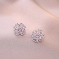 Set gioielli trifoglio in argento con zirconi rosa e pavé bianco su raso lucido - Orecchini Rotanti Rosa Colore Acciaio