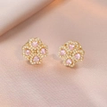 Orecchini a lobo a quadrifoglio con zirconi rosa placcati in oro su seta elegante - Orecchini Rotanti Cuore Rosa