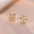Orecchini a lobo a quadrifoglio in oro con zirconi viola a cuore e micro pavé di cristalli - Orecchini Cuore Rotante Viola