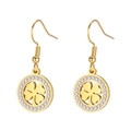 Boucles d'oreilles trèfle en acier doré avec zircons brillants dans un cadre circulaire - Style Trèfle à Cadre Rond Ajouré (Style 1) / Or