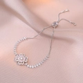Elegante bracciale bolo floreale rotante con zirconi rosa e bianchi sul raso - Bracciale Rotante Rosa Colore Acciaio