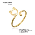 Adjustable 18K gold plated stainless steel cat ring for women, width 8mm and weight 0.8g - Cat Ear Style / Gold Reindeer Ears with Glitter