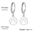 Polished silver stainless steel hollow paw print hoop earrings for women and pet lovers - Round Hollow Dog Paw / Steel