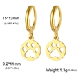 Golden stainless steel huggie earrings with a cute hollow paw print charm for women - Round Hollow Dog Paw / Gold