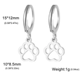 Silver stainless steel hoop earrings with hollow paw print charms and dimensions label - Hollow Paw / Steel