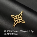 Macro detail of 18k gold plated stainless steel Celtic knot charm with size dimensions - Witch Knot S-Shape / Gold