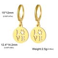 Gold hollow circle earrings with LOVE and paw print, size 15x12mm and weight 2.5g - Round Hollow Love Paw Print / Gold