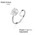 Adjustable silver cat ring in stainless steel with open cat face and tail design - Cat Head Style / Steel Color Cat Head