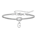 Zilveren roestvrijstalen dubbele slangenarmband met een knoop en hanger met letter G - Letter G (5994515187218)
