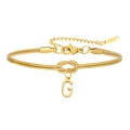 Gouden roestvrijstalen dubbele slangenketting armband met knoop en letter G hanger - Letter G (5994515187219)