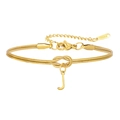 Gouden roestvrijstalen dubbele slangenarmband met liefdesknoop en bedel met de letter J - Letter J (5994515187225)