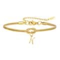 Gouden roestvrijstalen dubbele slangenarmband met knoopontwerp en een letter K-hanger - Letter K (5994515187227)