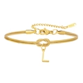 Gouden roestvrijstalen dubbele slangenketting armband met knoop en L-hanger - Letter L (5994515187229)