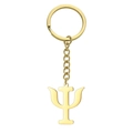 Gold stainless steel keychain with Psi symbol pendant and polished metal finish - Greek Letter Psi Symbol / Gold