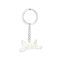 Llavero de acero inoxidable plateado pulido con un lindo colgante de gato calado - Gato Plateado Estilo 1