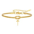 Gouden roestvrijstalen slangenketting armband met liefdesknoop en letter T hanger - Letter T (5994515187245)