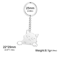 Llavero con colgante de gato de acero inoxidable plateado con anillo de 25 mm - Gato Cabeza Inclinada Plateado