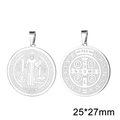 Silver St. Benedict medal stainless steel pendant, double-sided design, 25x27mm size - St. Benedict / Steel