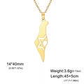 Collar de acero inoxidable dorado con mapa de Israel Palestina y colgante estrella David - Dorado Mapa Estrella Hueca