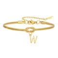 Gouden dubbellaagse slangketting armband met knoop en letter W hanger sieraad - Letter W (5994515187251)