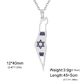 Collier carte Israël en acier inoxydable argenté avec étoile de David bleue et dimensions - Argent Émail Bleu Hexagramme