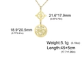 Golden Witch Knot and Pentagram stainless steel double pendant necklace with size dimensions - Celtic Knot And Pentacle Double Pendant Style / Gold